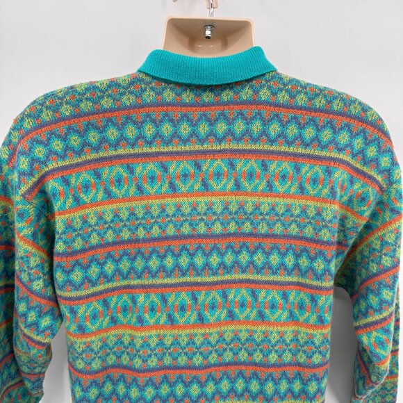 Vintage‎ Personaggi Celebri Sweater Mens Medium Blue Wool Blend Collar - Picture 7 of 7